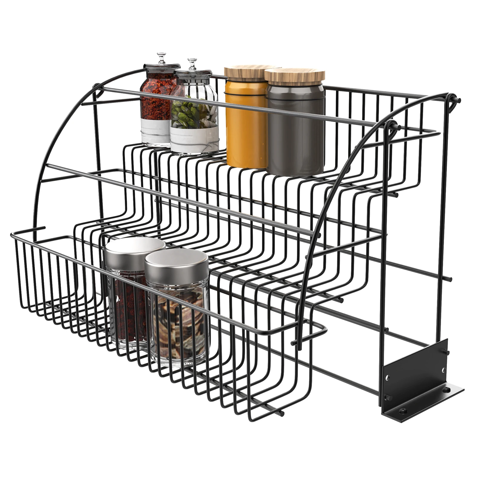 

3-Tier Metal Spice Rack Pull Down Large Capacity Cabinet Kitchen Storage Shelf Spice Bottles Organizer Kitchen&Bedroom