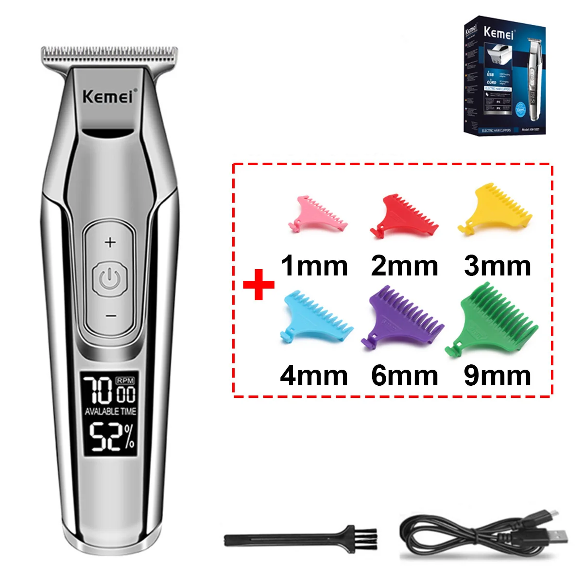 Kemei KM-5027 Professioneller Haarschneider für Männer, LCD-Display, Haarschneidemaschine, 0 mm, kabellose Haarschneidemaschine, USB-Aufladung