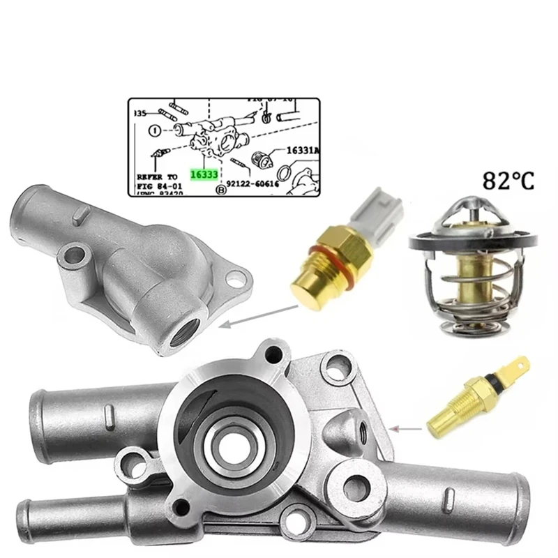 Super Sale 16333-10011 Coolant Thermostat Housing Water Inlet Kit for Toyota Corolla Sprinter Tercel 1633311190 1633310011 view 2