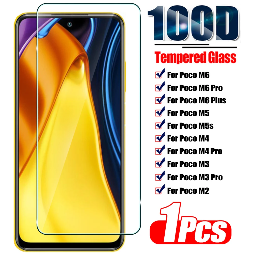 1Pcs HD Screen Protector For Xiaomi POCO M6 M6 Plus M5 M4 M3 Pro 4G 5G Tempered Glass Film For Xiaomi POCO M2 M5s Glass