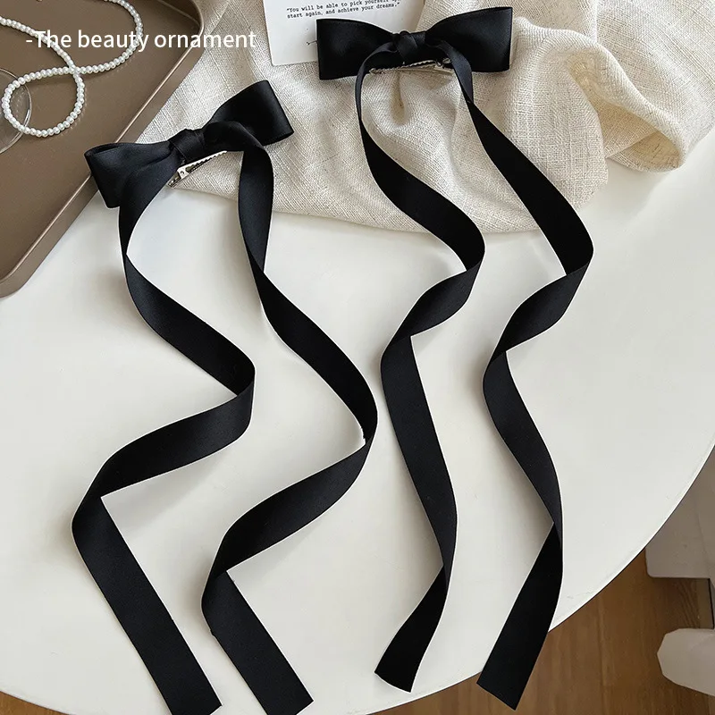

Super Long Streamer Ponytail Clip Black Bow Hairpin Premium Side Hairpin Girls Women Headwear Hair Styling Tools Accessories