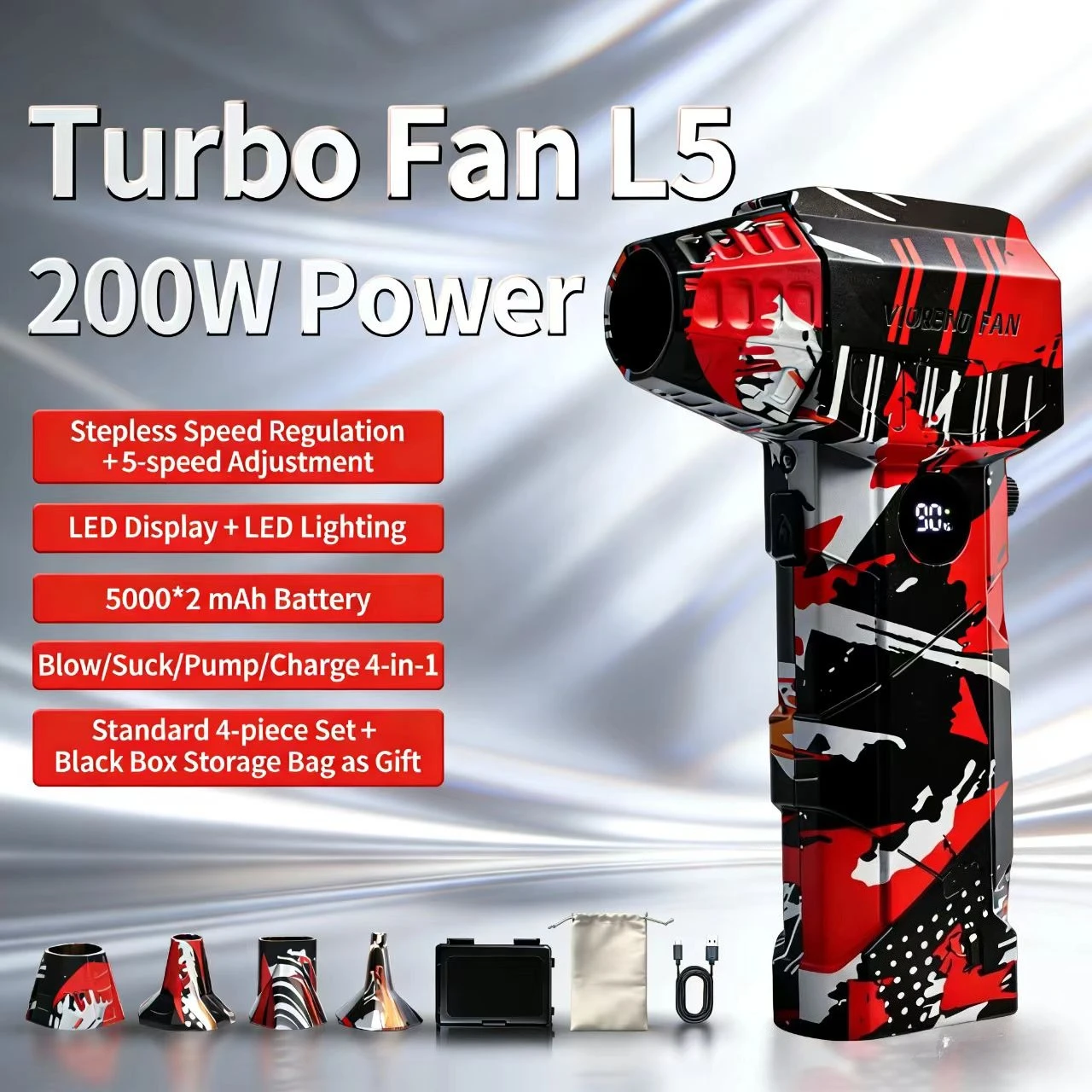 

2025 New Portable Wireless Jet Fan Brushless Motor Turbo Air Blower For Car Cleaning With LED Light Digital Display Outdoor Use