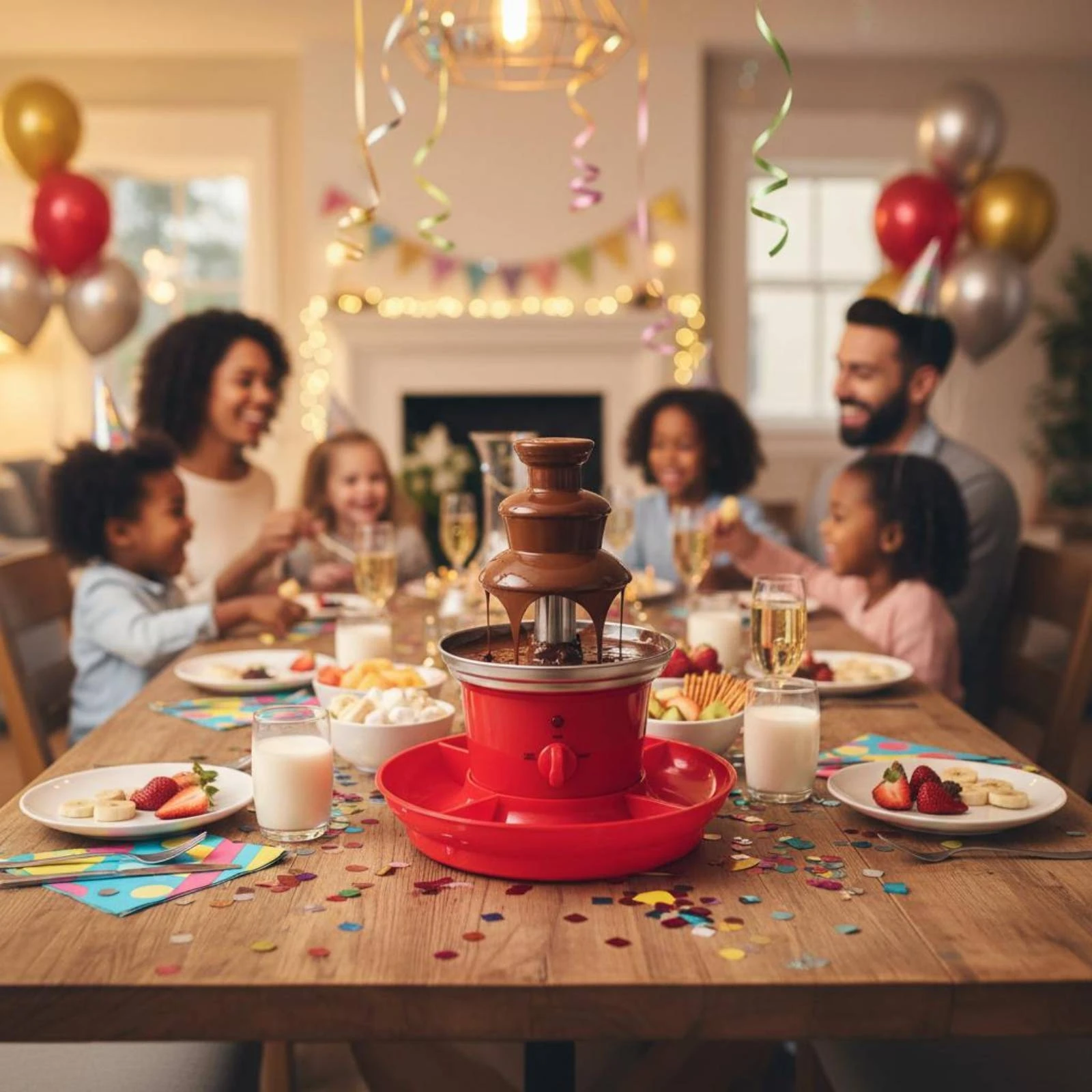 

Three-Tier Chocolate Fountain Built-in Tray Tiered Chocolate Fountain Dessert Appliance Glossy Circular