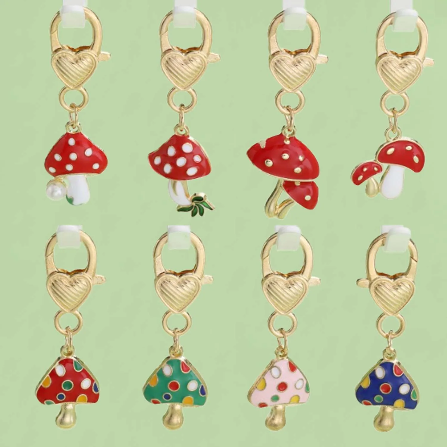 4pcs Enamel Colorful Mushroom Charms Keychain, Alloy Cartoon Cute Key Ring, For Car Keys, Backpacks, Wallets