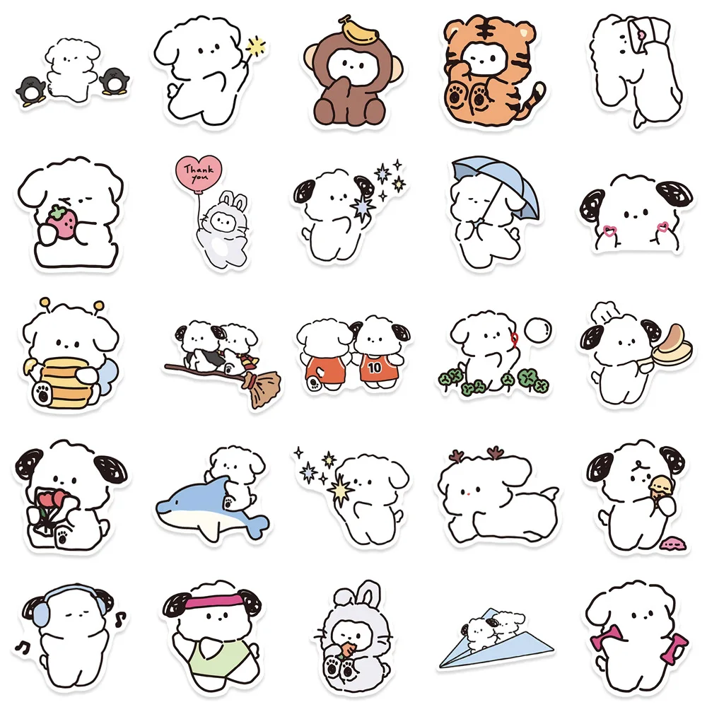 50PCS Korean Lovely Healing System Dog Stickers Hand Account Phone Case Trolley Box Waterproof Adhesive stickers Gift Toys