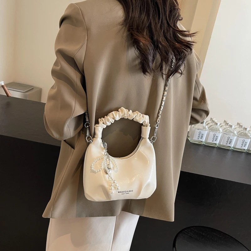 LEFTSIDE Small Pu Leather Crossbody Bags for Women 2024 Trend Y2K Fashion Saddle Underarm Shoulder Bag Lady Silver Handbags