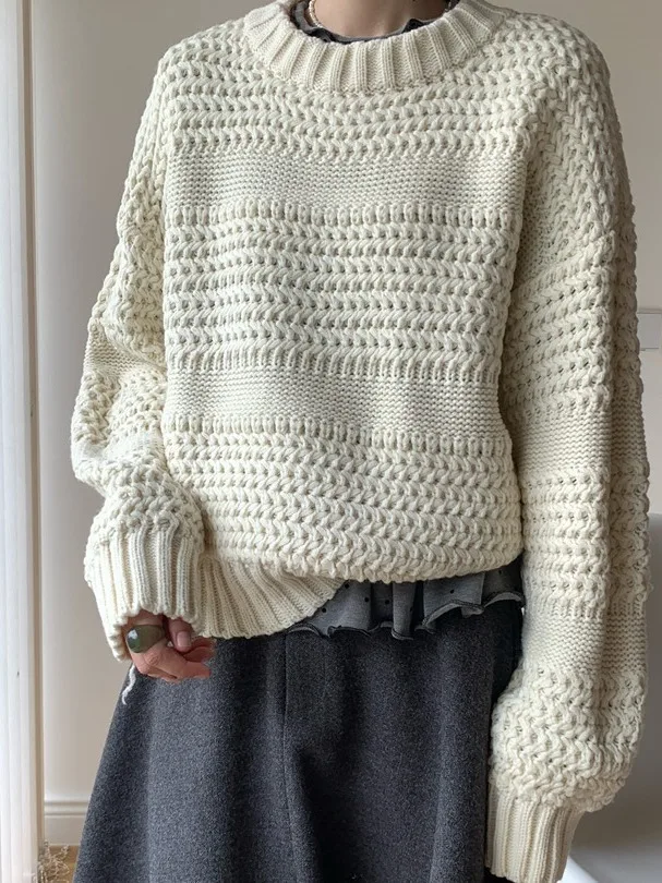 

Корейский утепленный вязаный свитер с круглым вырезом для женщин: модный, мягкий, премиальный, из толстой пряжи, зимняя новинка