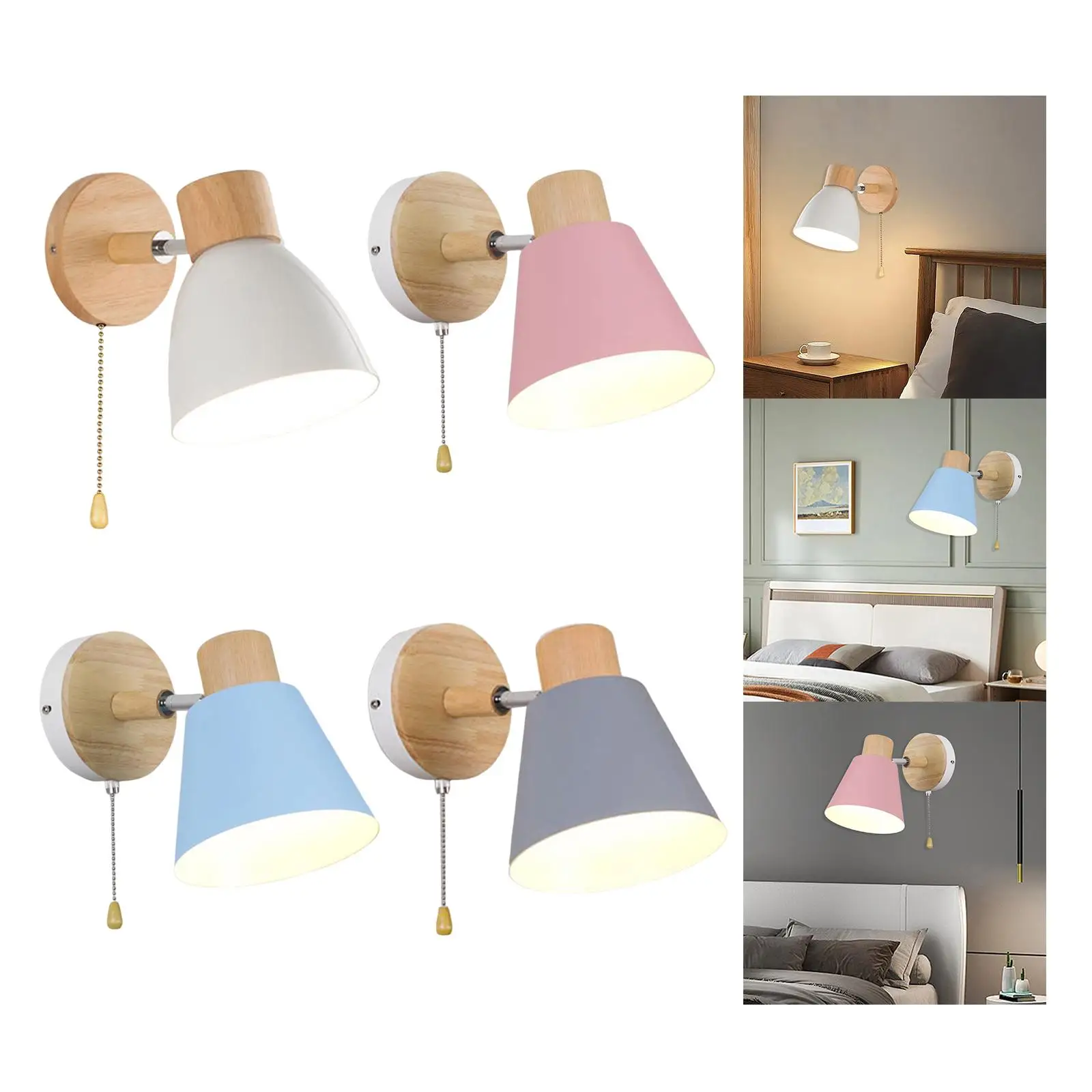 Modern Minimalist Wall Lamp Sconce Light Adjustable with Pull Chain Fixture for Restaurant Hallway Reading Decor