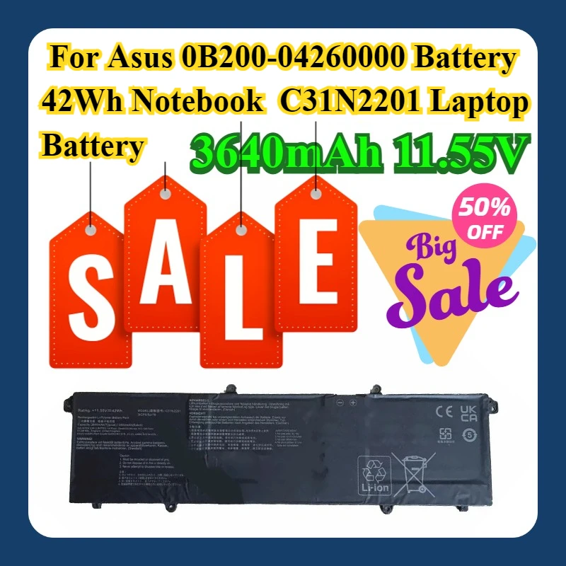 

For Asus 0B200-04260000 Battery 3640mAh 11.55V 42Wh Notebook C31N2201 Laptop Battery