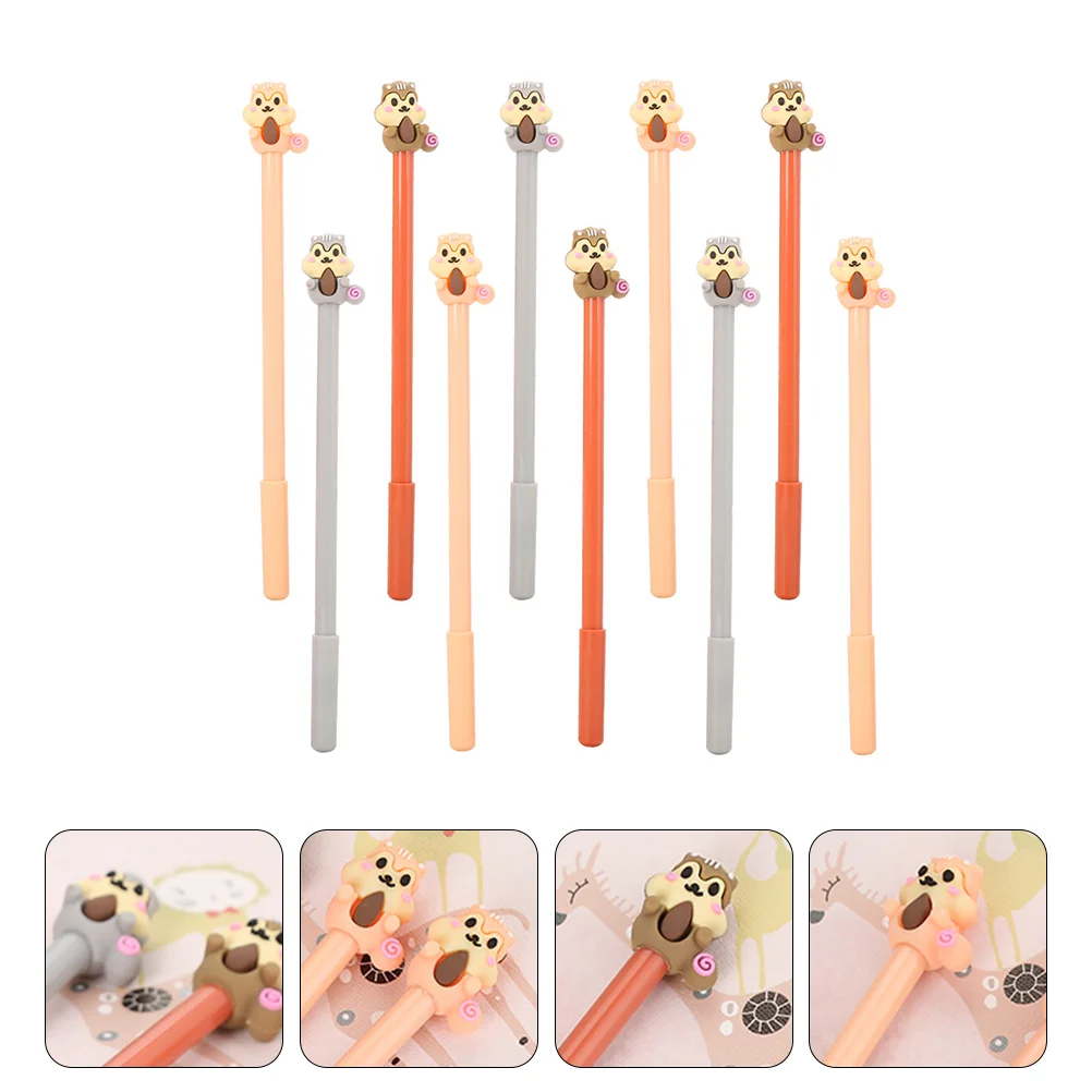 

10 Pcs Squirrel Gel Pen Cartoon Creative Ink Fountain Simple Office Roller for Plastic Marker Learning Student