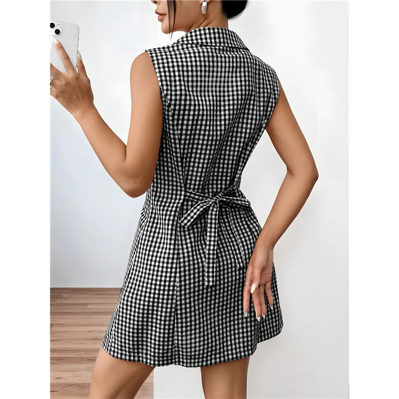 ABRT-Vestiti corti abbottonati da donna Abito camicia senza maniche a linea A con tasca