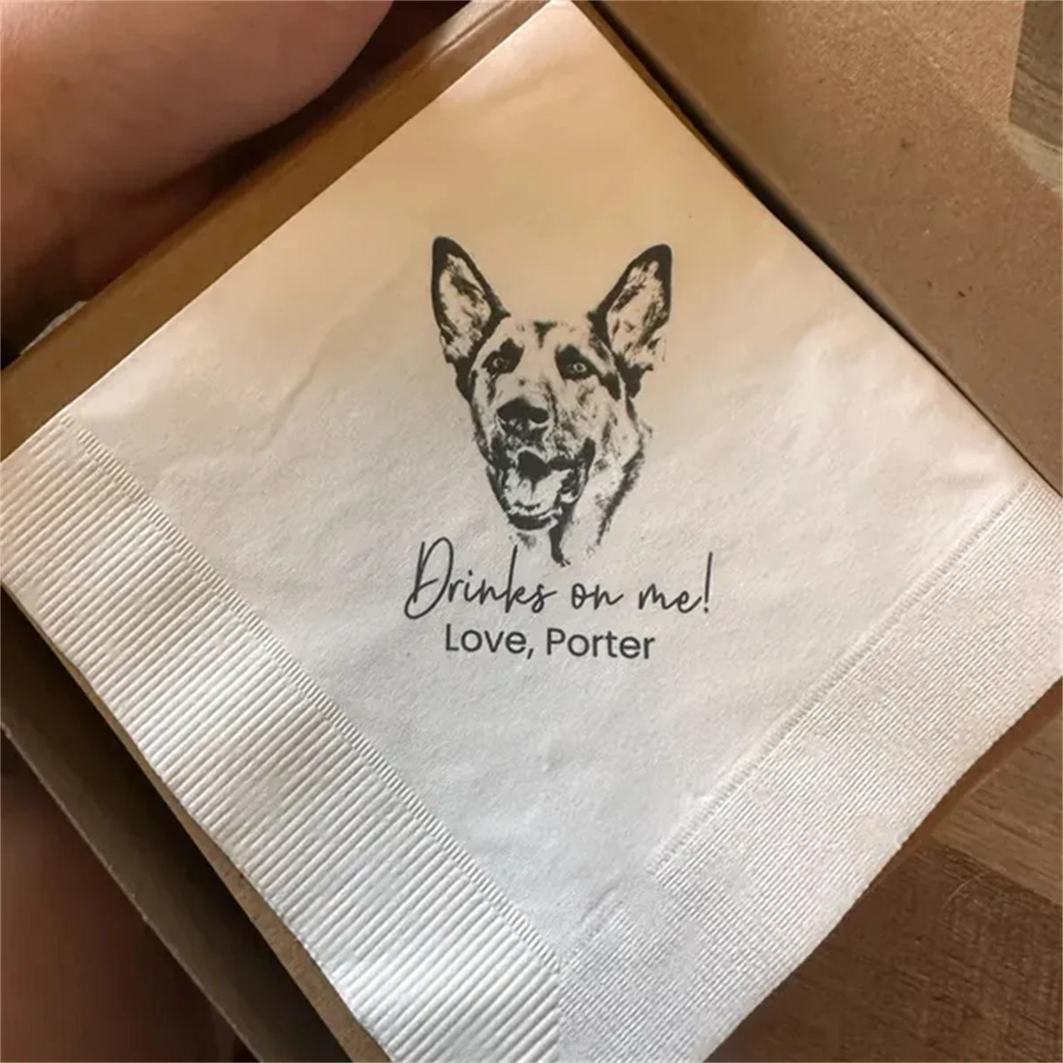 50Pcs Custom Pet Sketch Cocktail Napkins, Pencil Sketch Portrait from Photo, Dog Wedding Napkins, Customized Pet Portrait Weddin