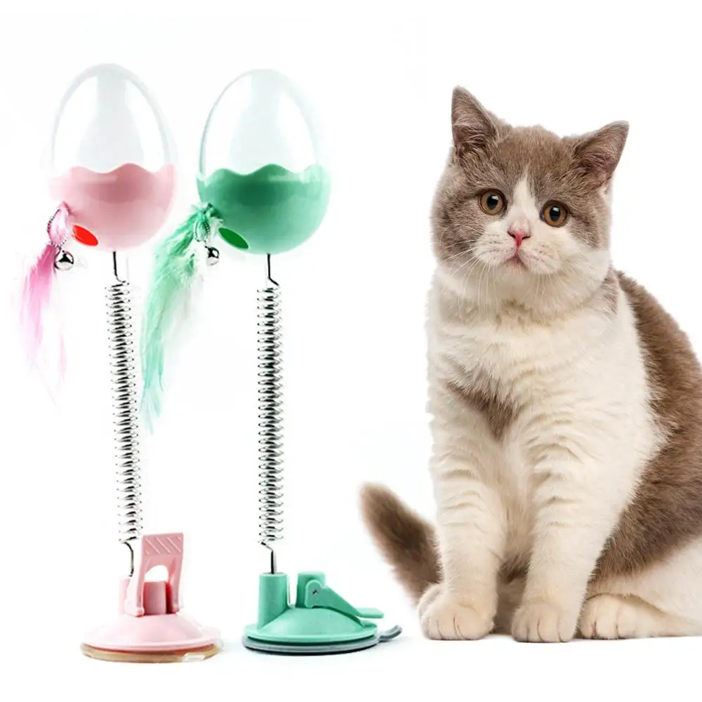 3PCS Cat Dog Tumbler Toy Leaking Ball Stick Interactive 3colors With Sucker Spring Feather Flash Bell Swings Spring Pet Toys