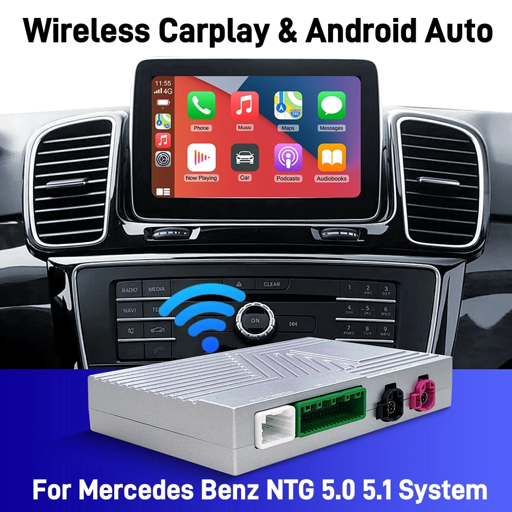 صندوق فك تشفير السيارات اللاسلكي CarPlay Android واجهة CarPlay لسيارة Mercedes Benz GLE GLS CLS NTG 5.0 5.1 نظام COMAND 2014-2017