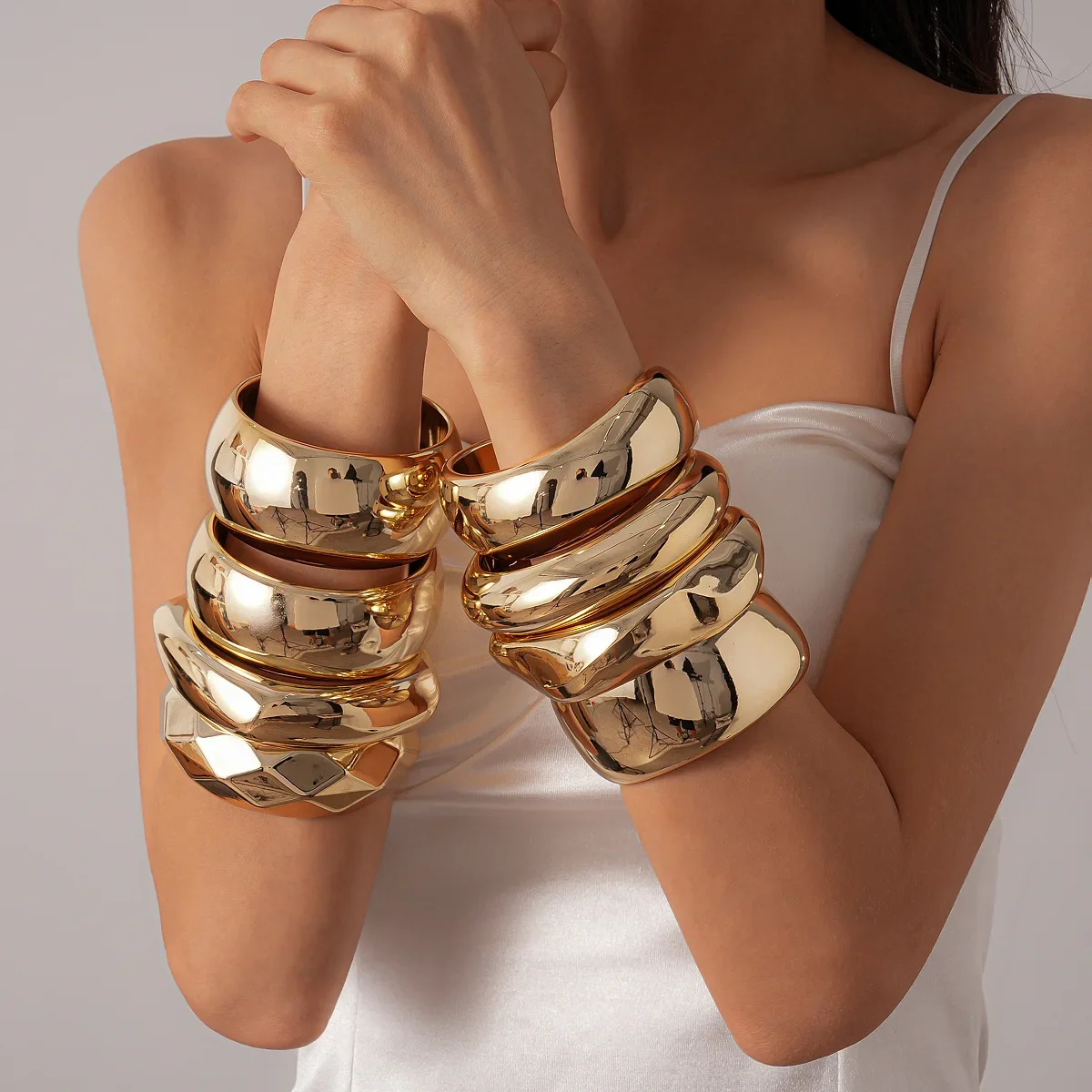 الذهب اللون غير النظامية هندسية أساور مستديرة أساور للنساء الرجال الشرير الاكريليك أساور حفلة اليد مجوهرات زوجين الهدايا F #4