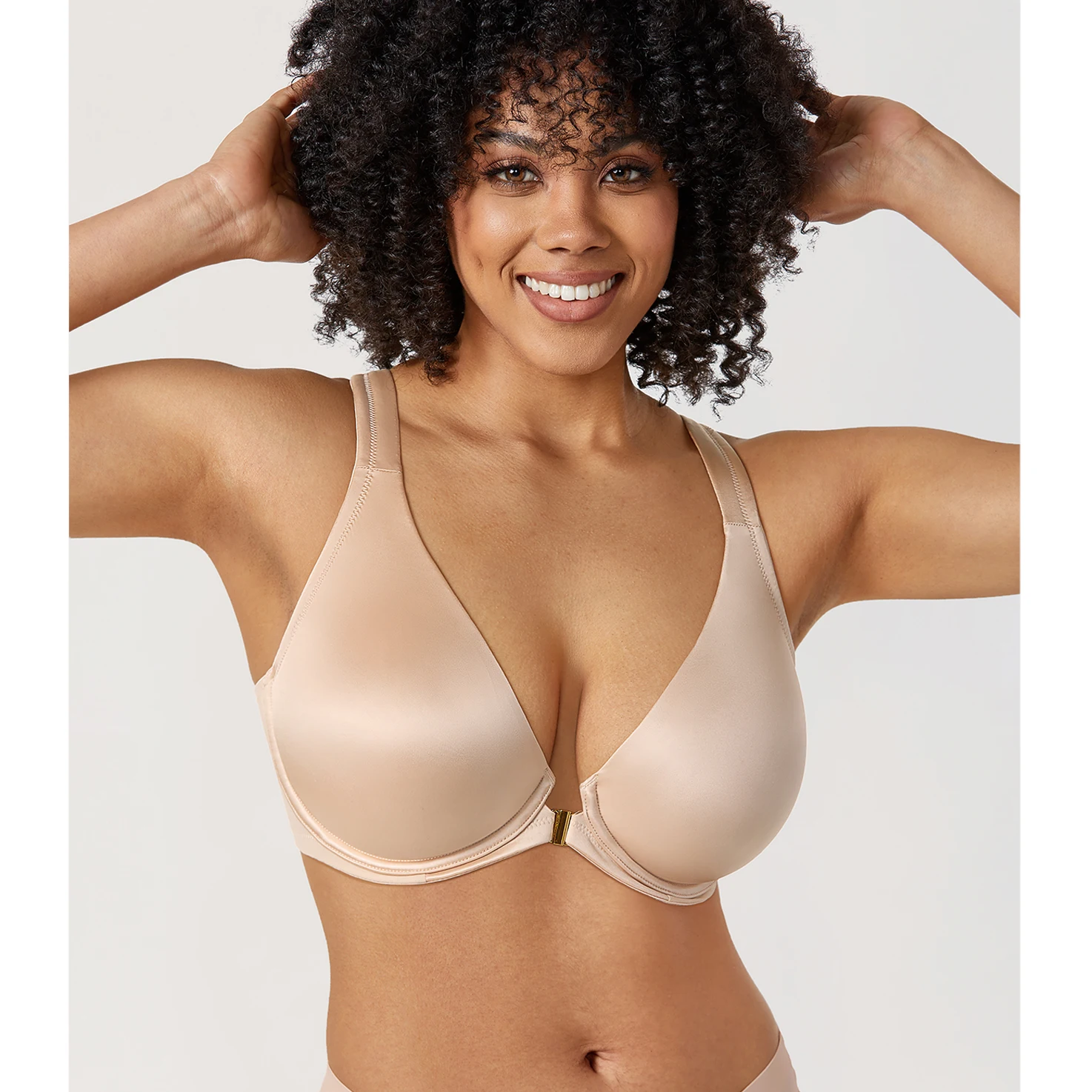 Women's Front Closure Bras Seamless Unlined Racerback Plus Size Bra Smooth T-back Underwire Plus Size DD E F G H 42 44 46