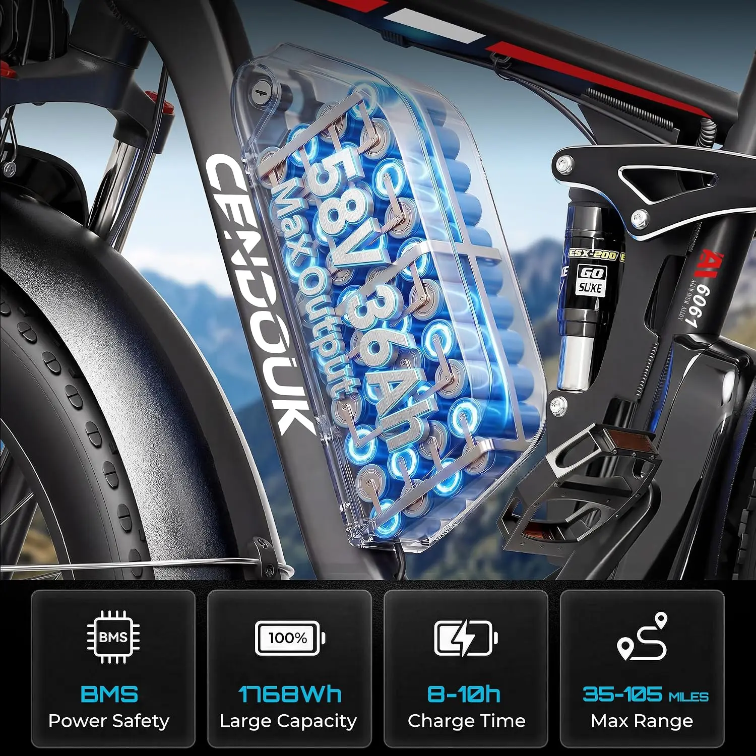 9000W 47MPH Dual Motor Electric Bike Adults 105MI Range Full Suspension Mountain E-Bike 26