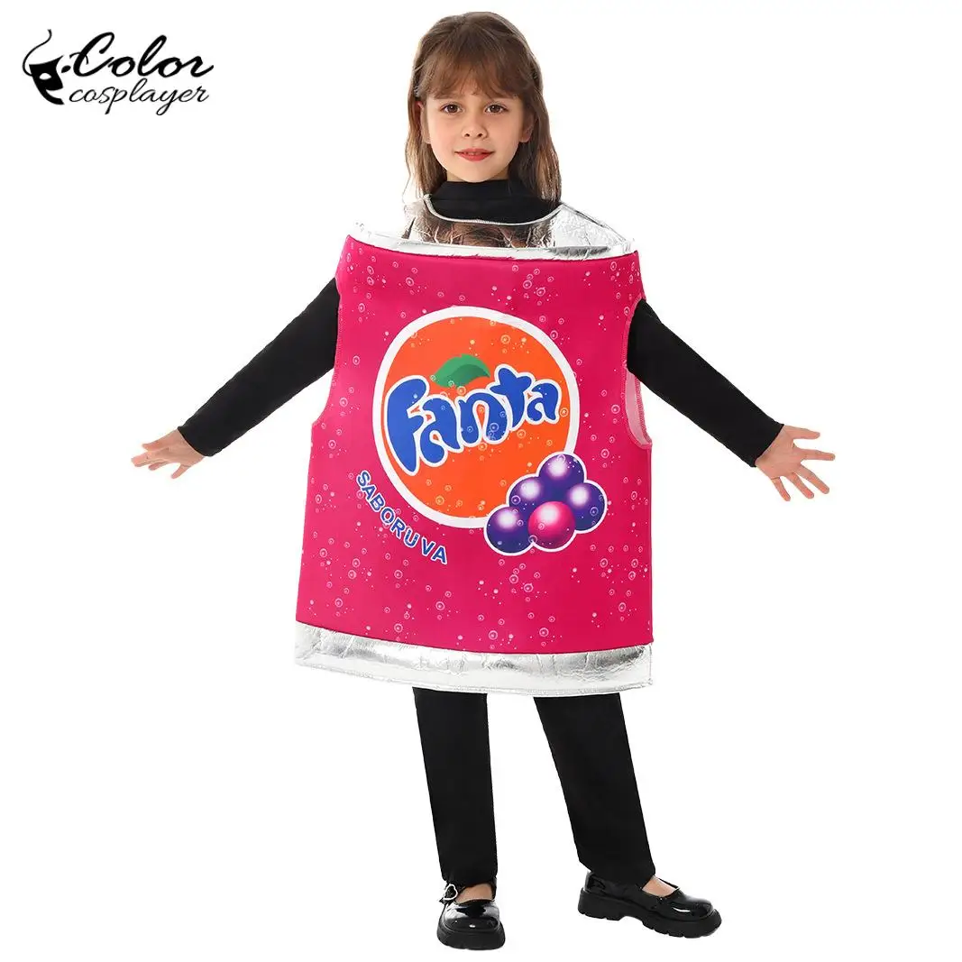 Comida divertida para niños y niñas, mono de latas de refresco de uva Fanta, fiesta de Carnaval de Halloween, accesorios de actuación para niños, vestido elegante