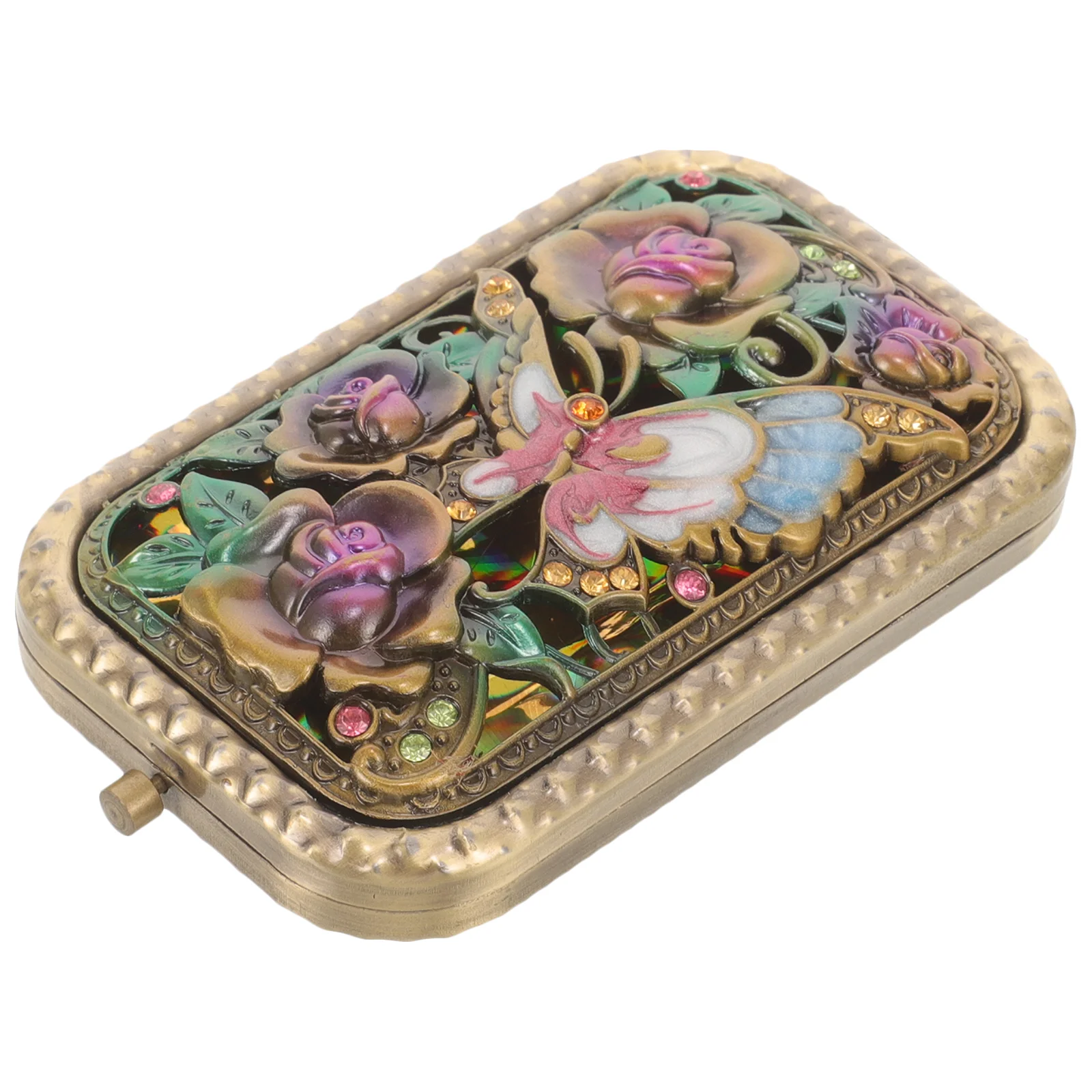 Metal Craft Mirror Compact for Purses Big Butterfly Colorful Makeup Bride