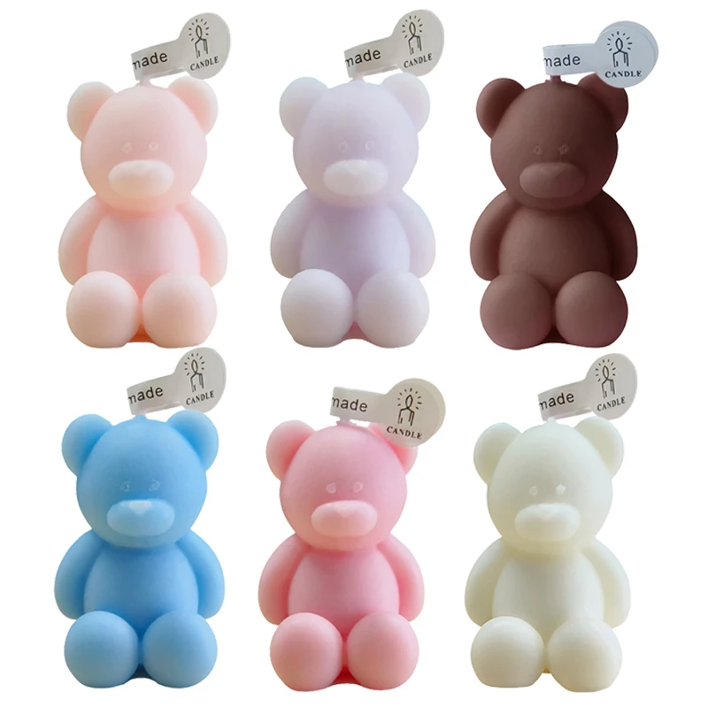 1Pc Cute Animal DIY Bear Soy Wax Aroma Candles Mini Bears Handmade Scented Candle Car Aroma Diffuser Birthday Candle Decorations