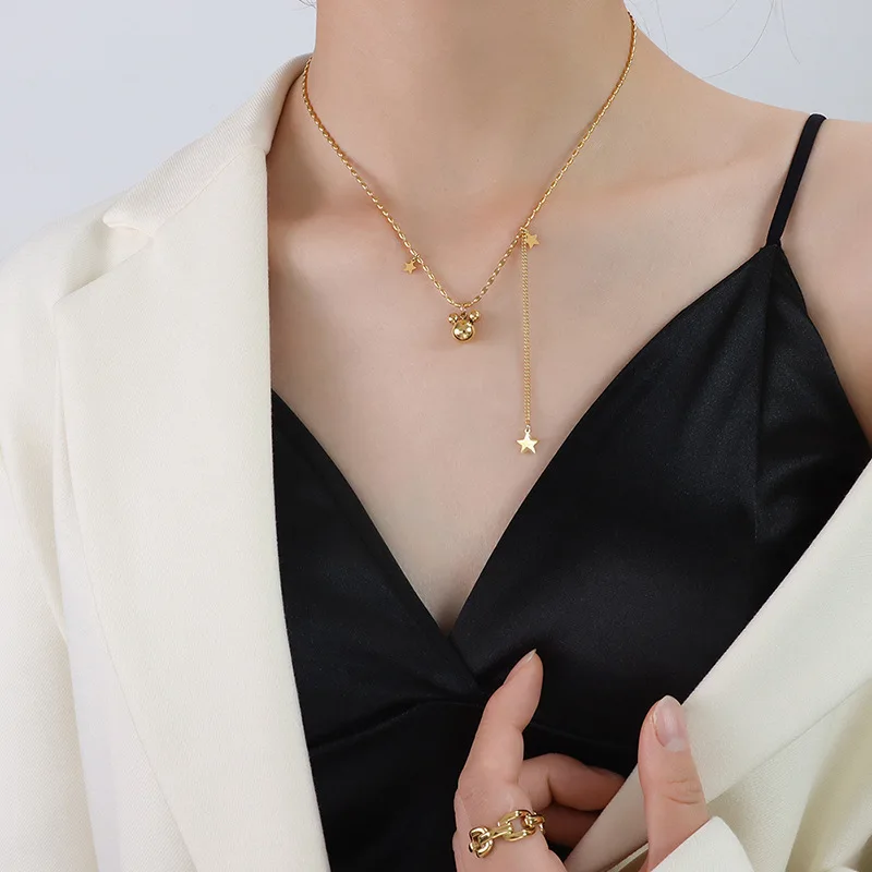 Mickey Star Pendant Stainless Steel Necklaces Bracelet For Women Gold Plated Waterproof No Tarnish Clavicle Chain Jewelry