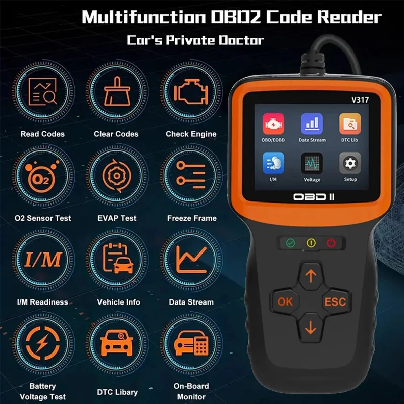 V519 V309 OBD2 Scanner Live Data Professional Mechanic Diagnostic Code Reader Tool Check Engine Light Battery Voltage Testing