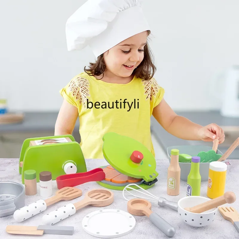 

Children's Wooden Simulation Toaster Coffee Machine Kettle Toy Kitchenware Set