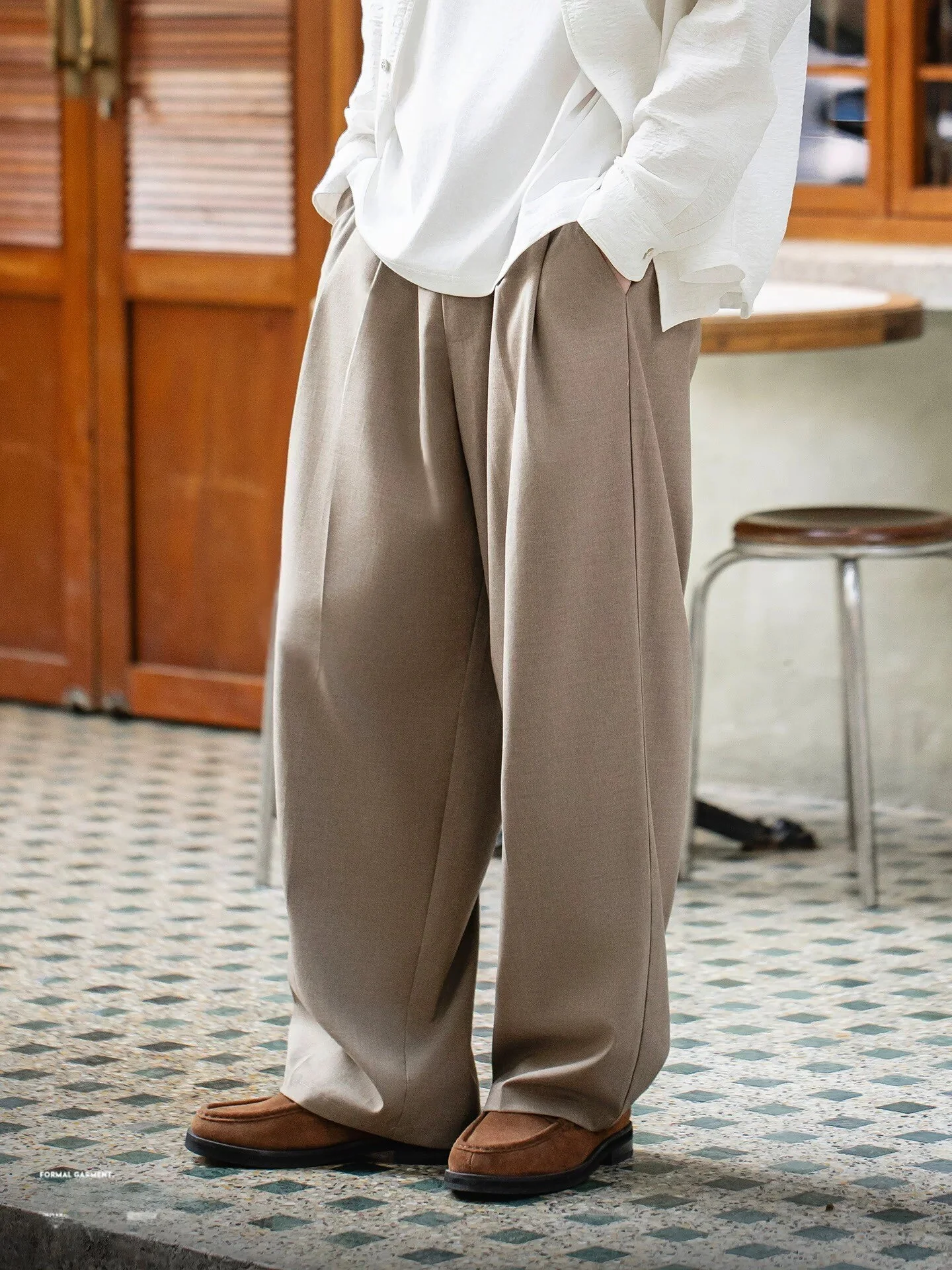 

Мужские повседневные брюки MRA с широкими штанинами, немнущиеся, с эффектом драпировки, для работы, 3D-крой, с двойными складками, цвет хаки, длинные, из смесового полиэстера