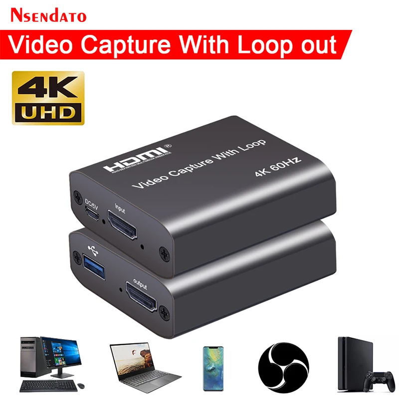 Tarjeta de captura de vídeo USB HDMI 4K 60Hz con bucle 1080P 60Hz placa grabadora de juegos caja de transmisión en vivo USB2.0 Grabber para cámara PS3/4