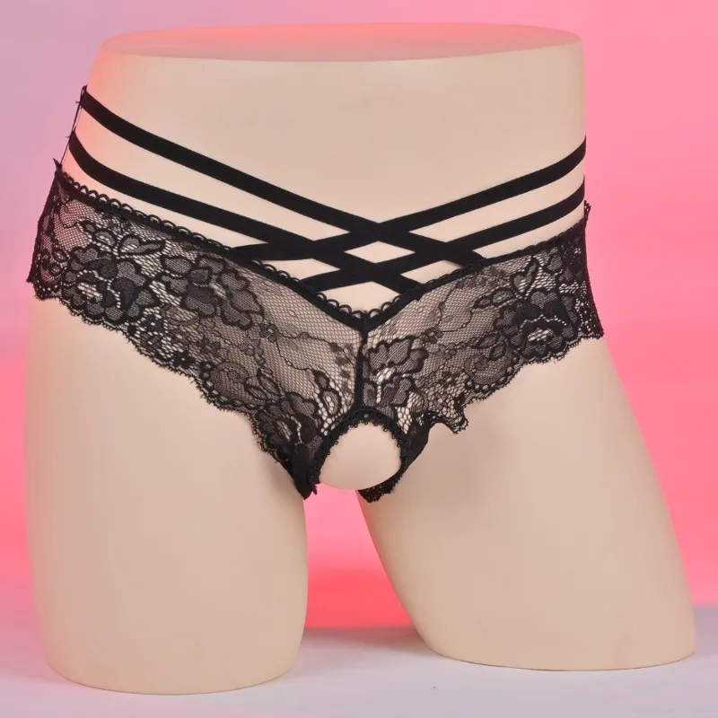 

Женские и мужские сетчатые кружевные прозрачные трусы для кроссдрессеров, фембоев, сисси, с открытой промежностью, с низкой посадкой, с вырезами, нижнее белье