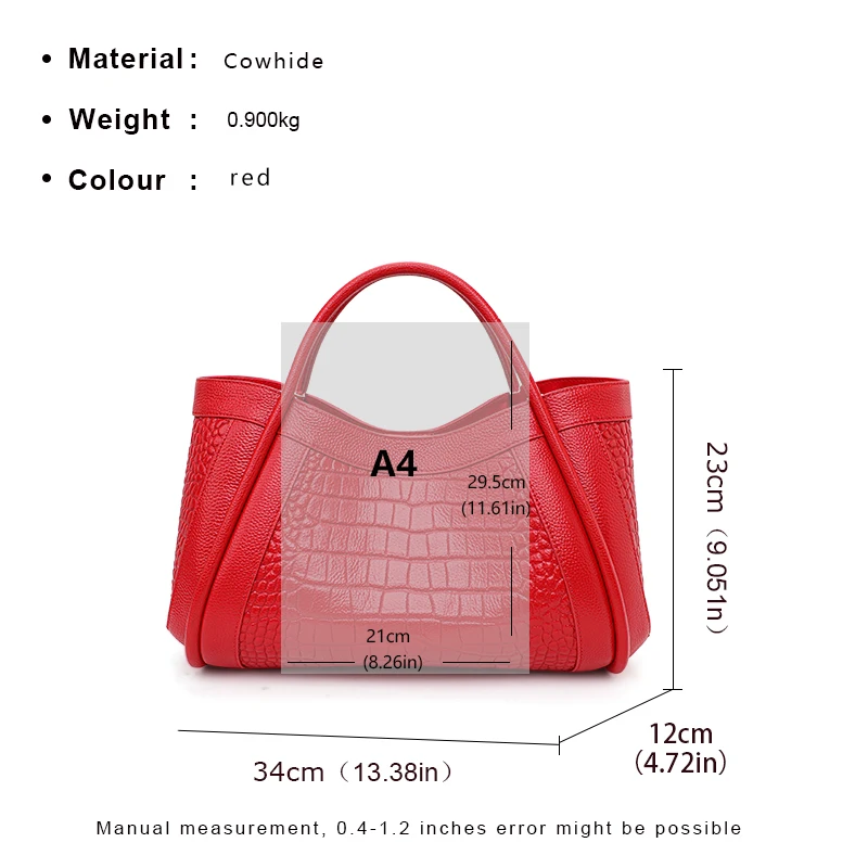 Crocodile pattern cowhide women\'s handbag fashionable commuting large capacity single shoulder crossbody mother bag