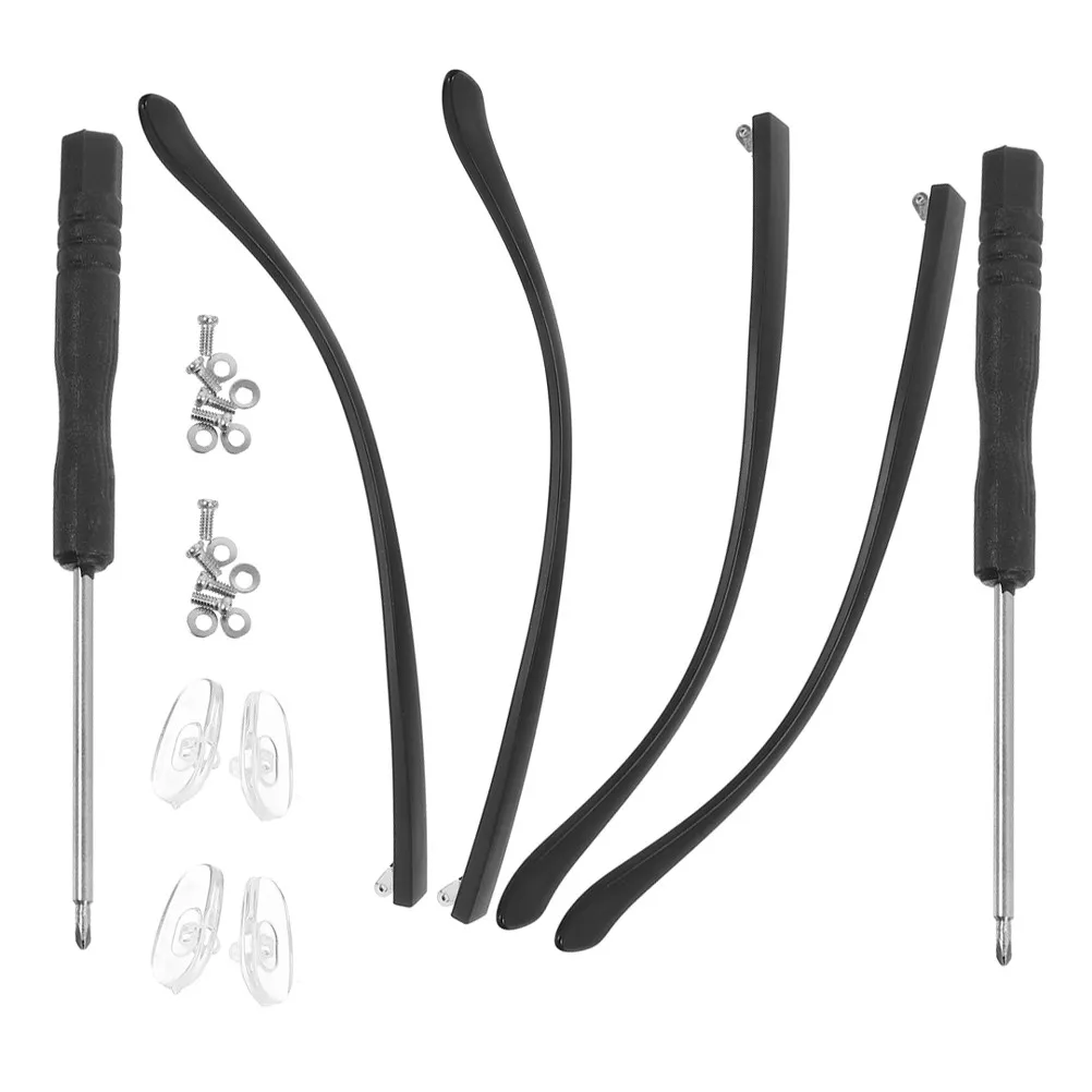 2Pairs Universal Glasses Legs Repair Tr90 Temples Replacement Arms Eyeglass Repair Kit Nose Pads Screws Screwdriver