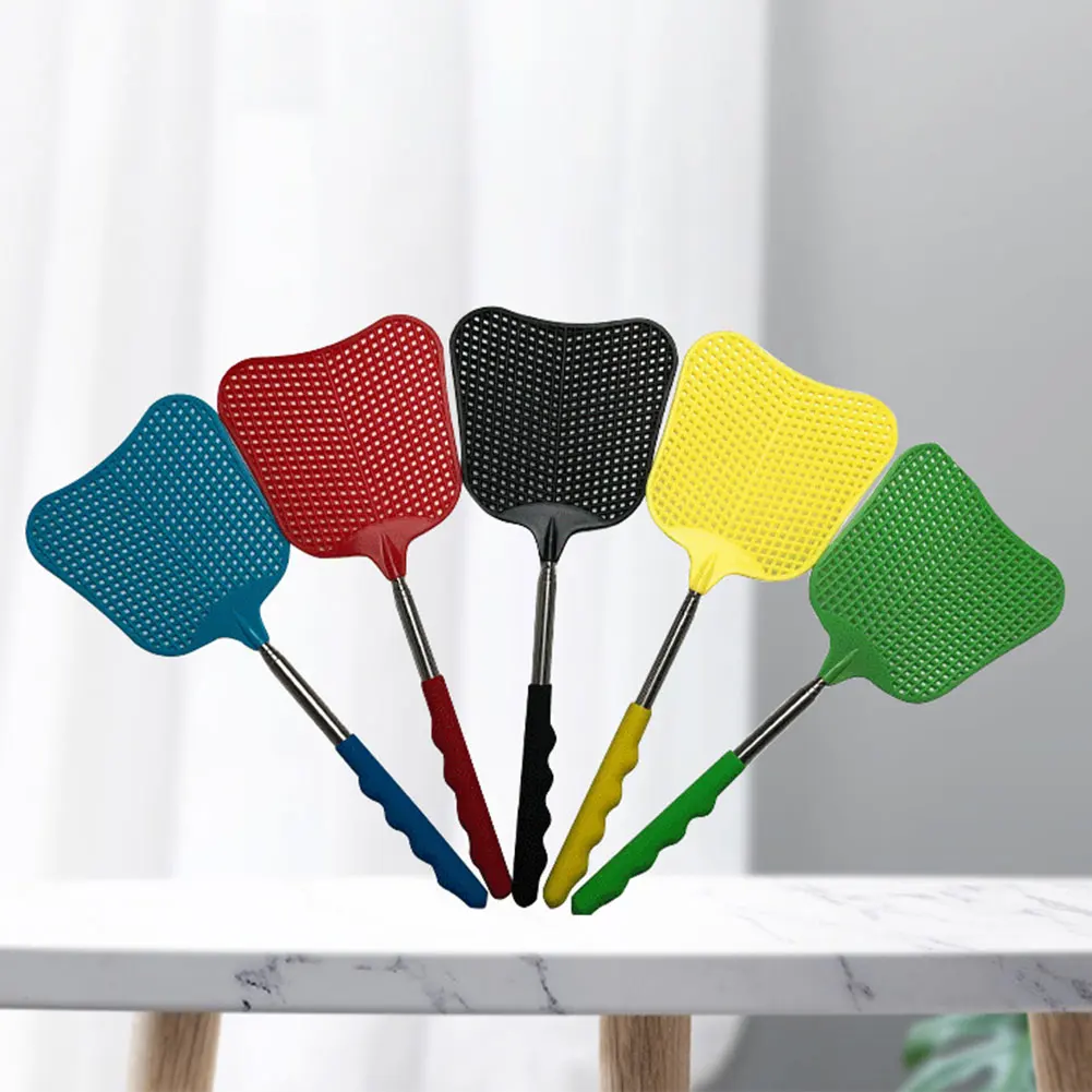 2Pcs Telescopic Fly Swatters with Anti-Slip Handle Retractable Fly Swatter Stainless Steel Rod Manual Bugs Killer Tools