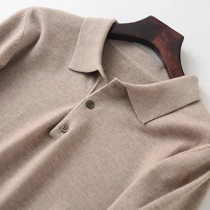 Soft Cashmere Blend Polo Collar Sweater Men's Clothing Tops Autumn Winter Male Business Casual Lapel Knitted Pullover