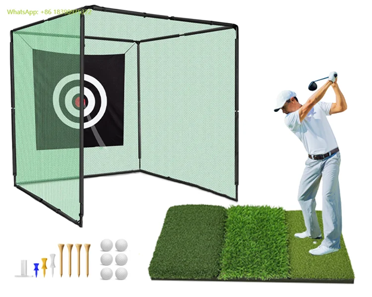 

Indoor Golf Practice Cage with Hitting Net and Chipping Practice Golf Net Cage for Training