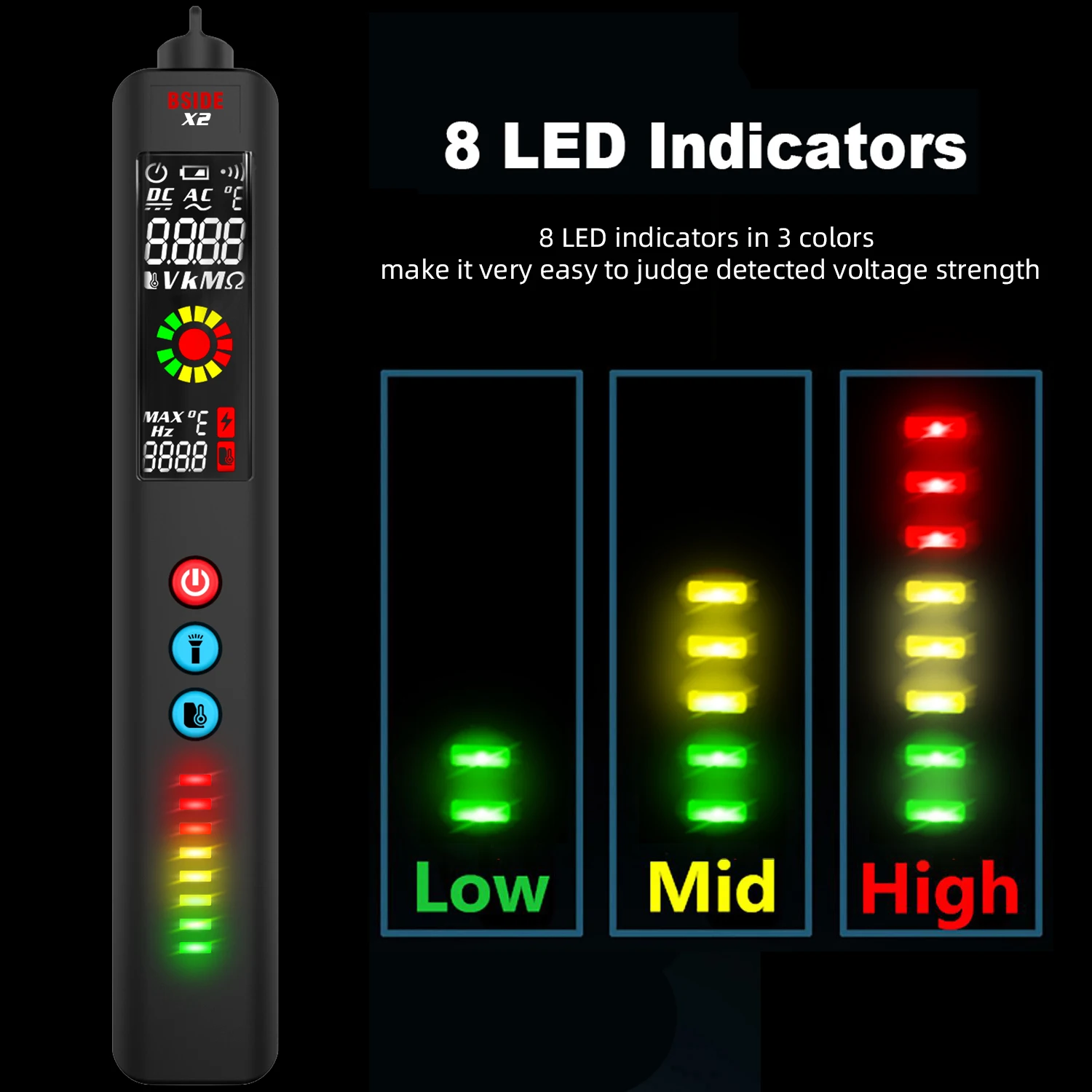 BSIDE nuovo Tester rilevatore di tensione X1 X2 multimetro intelligente termometro a infrarossi senza contatto Display EBTN matita di prova NCV a