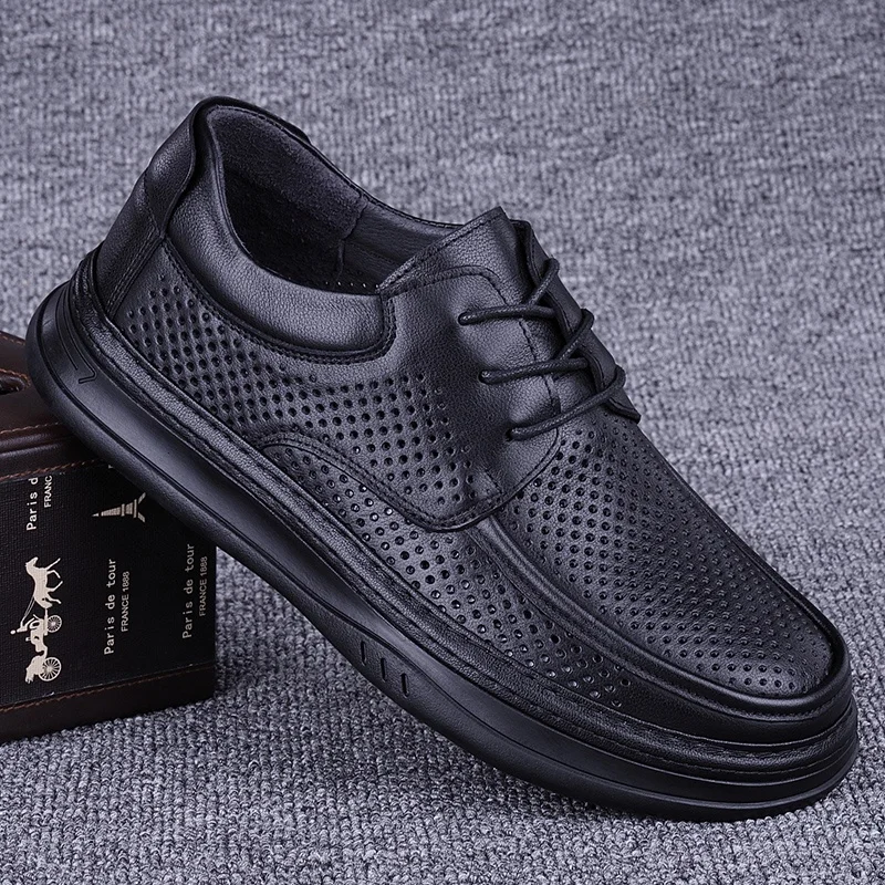 

Мужские повседневные дышащие мягкие туфли из натуральной кожи с перфорацией, летние, новые, из цельной воловьей кожи, с вентилируемыми вставками