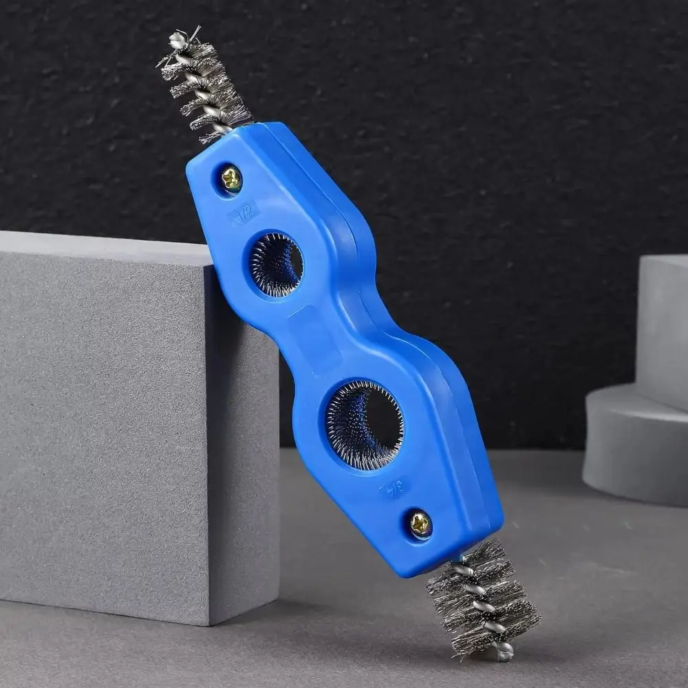 

Двуглавая щетка для медных труб 4 в 1, очиститель внутри и снаружи, инструмент для полировки медной трубки, развертка для снятия фаски, удаление заусенцев