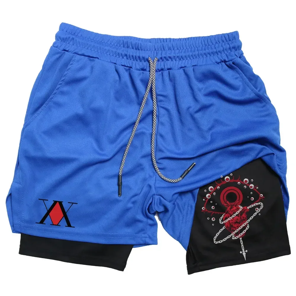 Anime Hunter X Hunter Performance-Shorts für Herren, 2-in-1-Lauf-Kompressionsshorts, Training, Sport, Gym, schnell trocknende Shorts mit Taschen – Detail 8