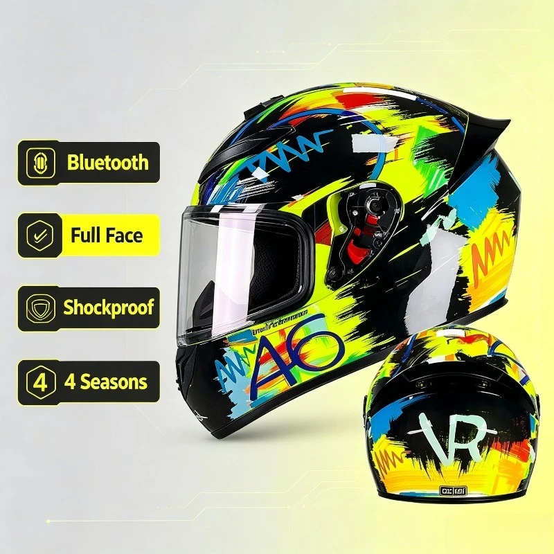 QIKE Premium Durable Full-Face Motorcycle Helmet Fashion Streamlined Wireless Bluetooth Impact-Resistant