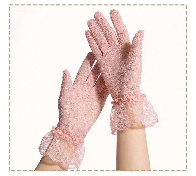 Lace Trim Gloves Short Women Fashion Sexy Lightweight Breathable Sun Block Elegant Wedding Bridal Party Daily Gift