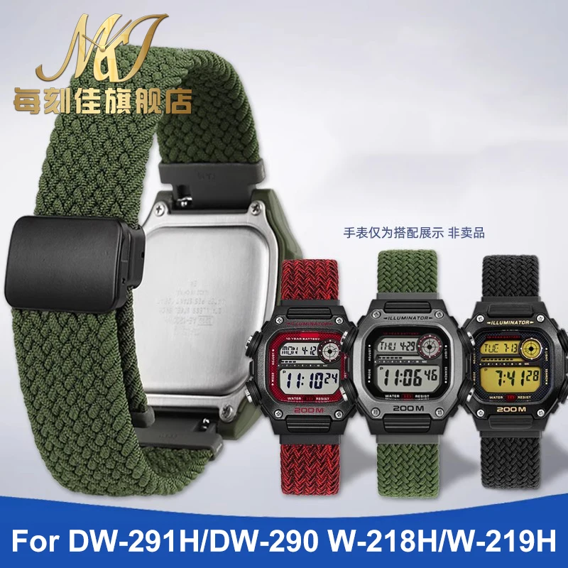Nylon canvas watch strap for CASIO DW-291H/DW-290 W-218H/W-219H 18mm Woven black green unisex watchband Magnetic folding buckle