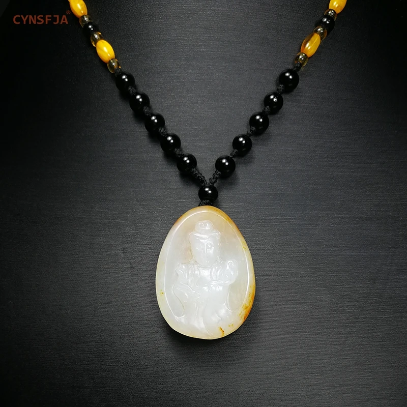 

CYNSFJA Real Rare Certified Natural Hetian Seed Jade Nephrite Lucky Amulets Guanyin Pendant Hand Carved High Quality Bless Gifts