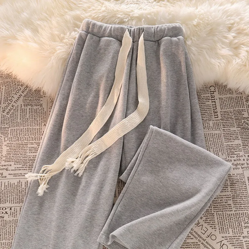 S-5XL Casual Pants Women Pure Color Minimalist Student Korean Fashion Wide Leg Trousers Jogger Sporty Pantalones Soft Drawstring