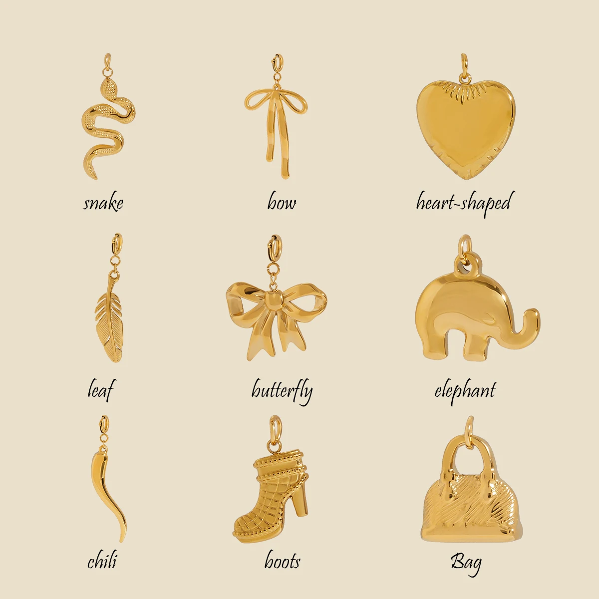 

AIKOER Elephant Bow Heart DIY Accessories 18K Gold Color Plated Stainless Steel Fried Dough Twists Cross Chain Necklace Women's