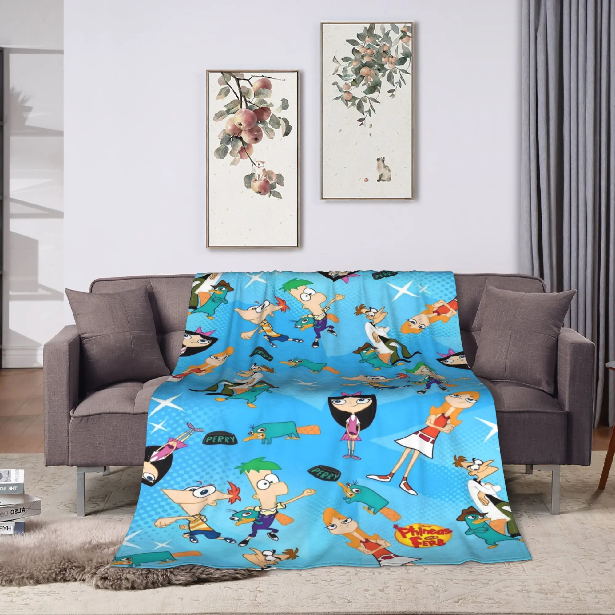 Perry the Platypus Flannel Blanket Spring Phineas and Ferbs Warm Soft Bedding Throws for Children Living Room Fluffy Bedspread