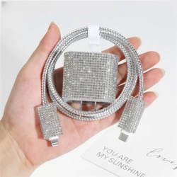 5Pcs Multicolor Rhinestone Sparkling Data Cable Protective Case 20W Suitable For Apple 16 Charger Iphone 15 14 Fast Charger Case