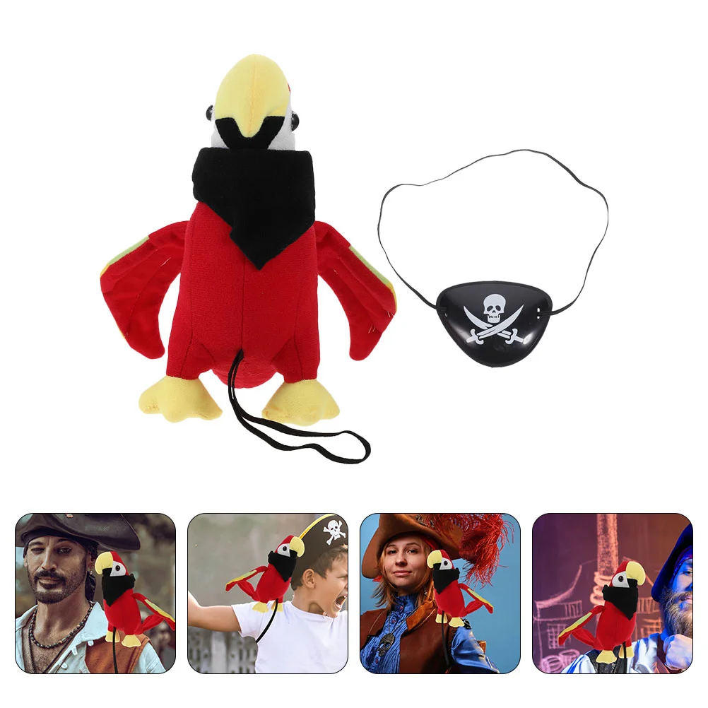 

Pirate Role Play Toy Bird Prop Halloween Artificial Parrot Models Costume Plush For Shoulder Accessory Eye Patches Stuffed