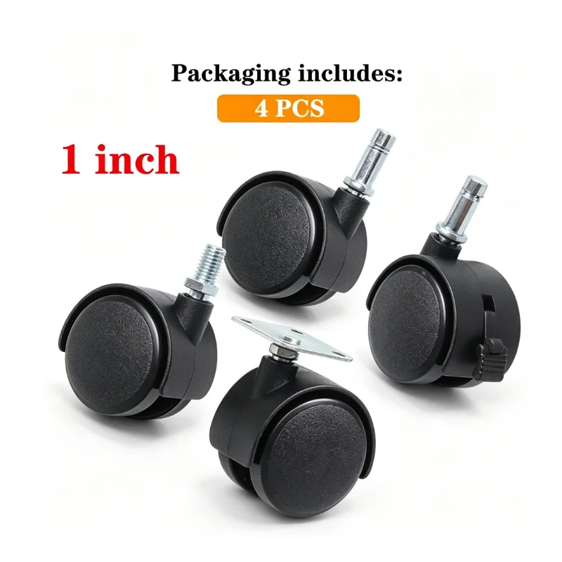 4Pcs 1 Inch Nylon Swivel Caster Plastic Wheel for Flower Stands Cabinets Electrical Appliances - Easy Rolling Furniture Casters