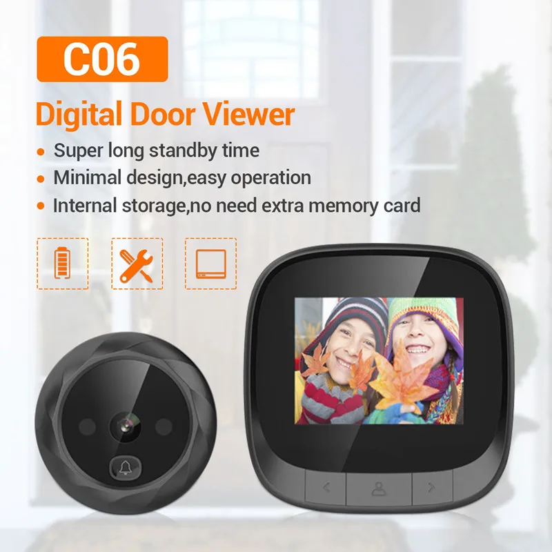 

2.4" LCD Screen Electronic Door Viewer Bell IR Night Door Peephole Camera Photo Recording Digital Doorbell Camera Smart Viewer